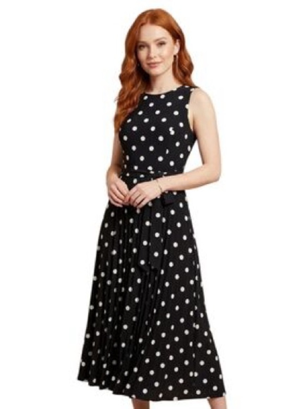 Lauren Ralph Lauren Black and White Polka Dot Sleeveless Midi Dress